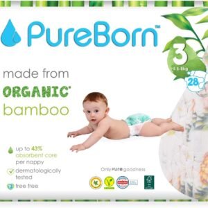 Pureborn 56Pcs Organic Bamboo Diapers Size - 3 [ 5.5-8kg ]