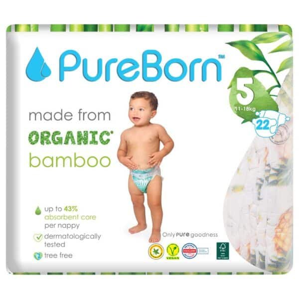 Pureborn 22Pcs Organic Bamboo Diapers Size- 5 [ 11-18kg ]