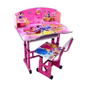 Kids Strong Adjustable Table With Chair, Glass Holder, Pink
