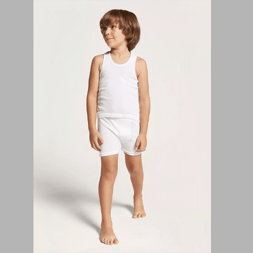 Juniors Solid Scoop Neck Vest with Boxers (White)