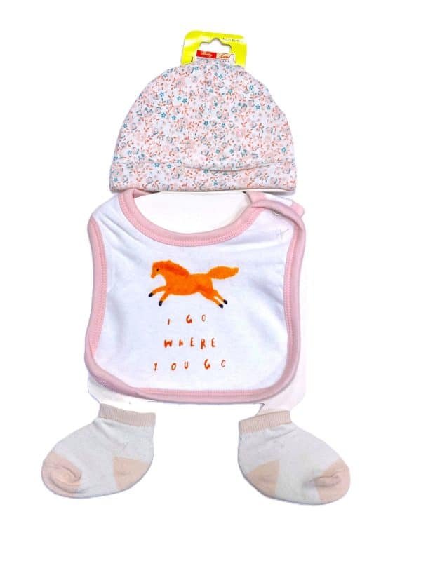Newborn Baby 3 Pcs Gift Set (Bib, Anti-Scratch Mittens & Socks 0-6 Months)