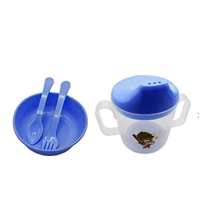 Babies Feeding Set with Bowl, Training Cup, Spoon & Fork