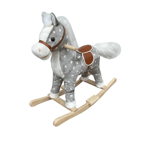 Ride-On Rocking Horse with Wooden Wheels - LB 501W, Soft Material (Grey)
