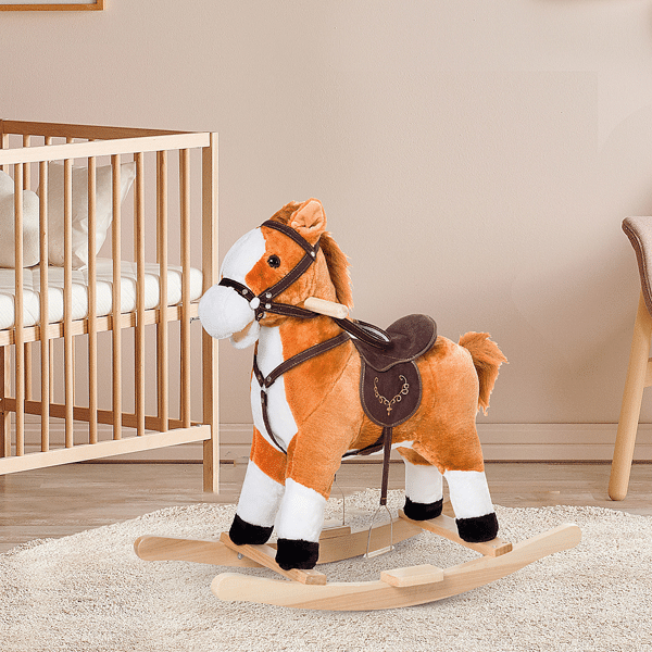 Ride-On Rocking Horse with Wooden Wheels Soft Material  - LB 501,