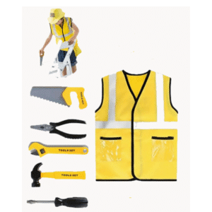 5pcs Construction Worker Costume Set with Tools | Vest, Belt, Pouch & Accessories