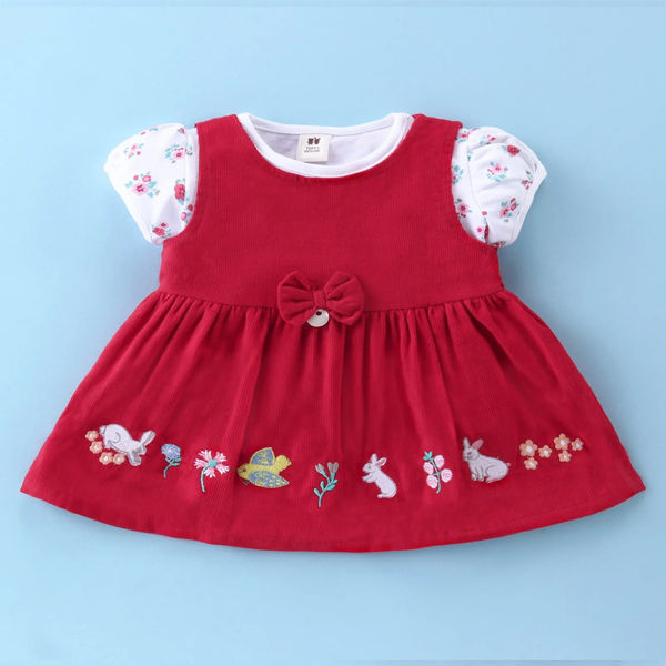 Toffy House Cotton Woven Frock with T-Shirt Bunny Embroidery (NB - 9M)