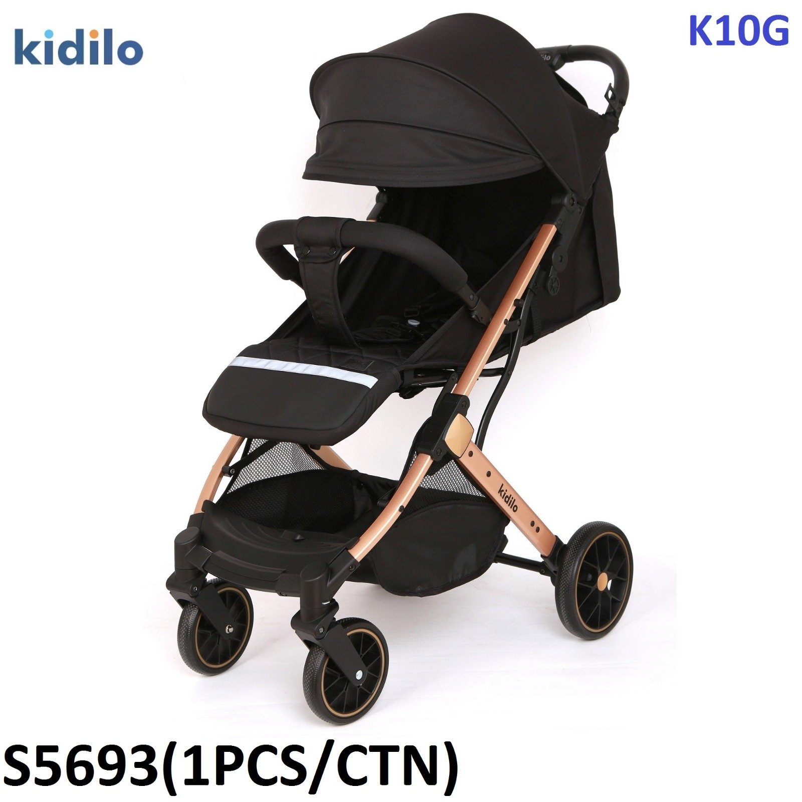Kidilo K10G Urban Stroller - Black/Rose Gold Edition - baby land