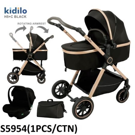 Kidilo H5+C 3-in-1 Stroller Bundle - Black/Rose Gold - baby land