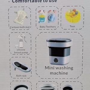 Popypapa 10-in-1 Foldable Baby Bathtub Set – Grey | Complete Infant Bathing Kit with Cushion, Safety Net, Collapsible Bucket & Care Accessories | Space-Saving Newborn Essentials