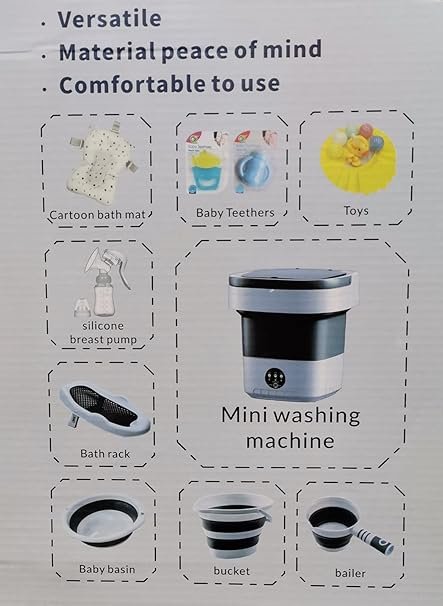 Popypapa 10-in-1 Foldable Baby Bathtub Set – Grey | Complete Infant Bathing Kit with Cushion, Safety Net, Collapsible Bucket & Care Accessories | Space-Saving Newborn Essentials