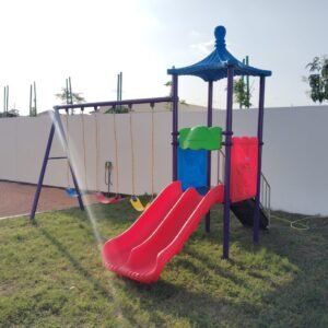 Covered Castle-Themed Outdoor Multi-Play System with Double Slides