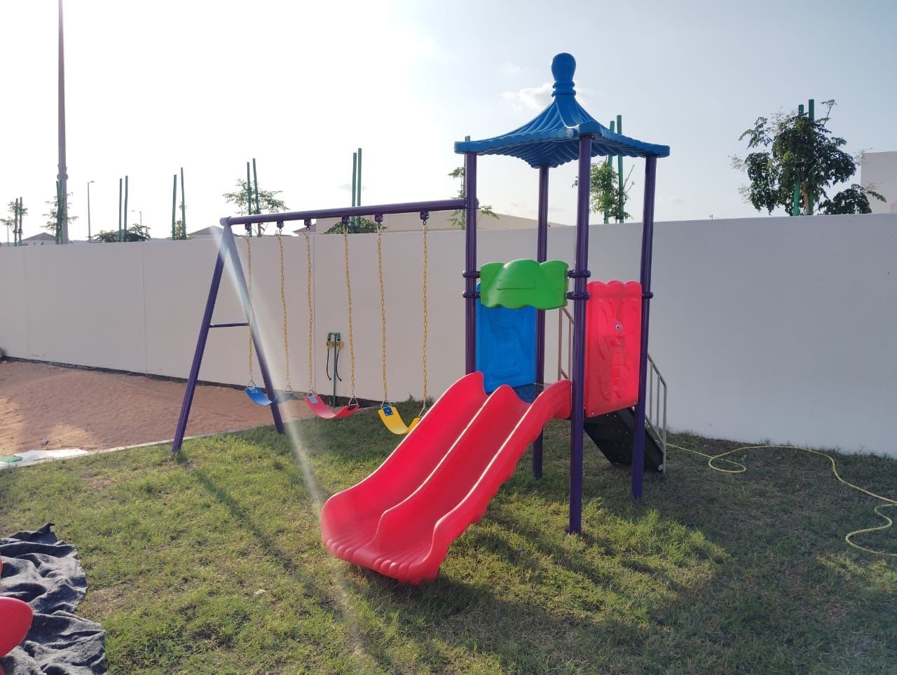 Covered Castle-Themed Outdoor Multi-Play System with Double Slides
