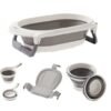 4 in 1 Foldable Baby Bathtub Set,Space-Saving,Ideal for Daily Baby Care,1 Bathtub,1 Mesh Mat,1 Scoop, 1 Bucket