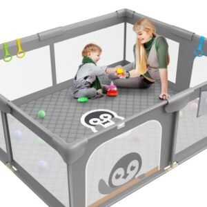 Baby Play with Mat Playyard for Indoor & Outdoor Activity, with Soft Breathable Mat &  Pull Rings for Kids