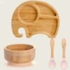 Vinsani Bamboo 4 PCS Set Elephant Plate Bowl and Spoon Set for Baby/Toddler, Suction Plate, Stay-Put Non-Slip Base Design, Hypoallergenic, Food-Grade Silicone and BPA-Free Baby Feeding Set Assorted - Image 5