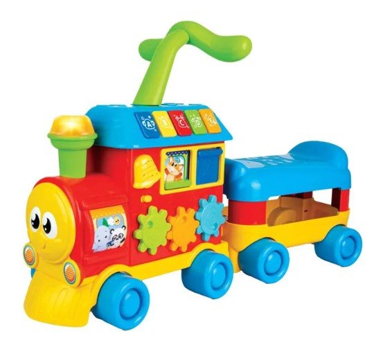 Winfun Walker Ride-On Learning Train | 3‑in‑1 Grow-With-Me Train — Sit‑Play, Push Walker & Ride-On with Learning Buttons, Light-Up Engine, Gears & Sound Effects | For Toddlers Ages 12–36 Months