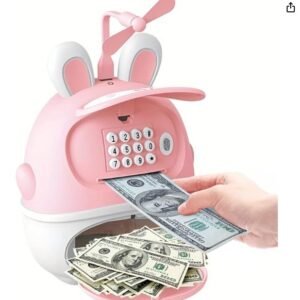 Electronic Multifunctional Deposit Box for Kids,Money Bank with Password Cute ATM Rabbit Piggy Bank,Auto Scroll Paper Piggy Bank,Great Toy Gift for Girls Boys Children Ages 6-12 Birthday Gift