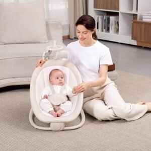 Mastela Fold Up Baby Rocker and Bouncer for Babies | Toddler Rocking Chair for Newborn with Adjustable Seat, Calming Vibrations, Hanging Toys & Music | Portable Baby Swing for 0 to 2 Years- Bronze