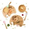 Vinsani Bamboo 4 PCS Set Elephant Plate Bowl and Spoon Set for Baby/Toddler, Suction Plate, Stay-Put Non-Slip Base Design, Hypoallergenic, Food-Grade Silicone and BPA-Free Baby Feeding Set Assorted