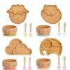 Vinsani Bamboo 4 PCS Set Elephant Plate Bowl and Spoon Set for Baby/Toddler, Suction Plate, Stay-Put Non-Slip Base Design, Hypoallergenic, Food-Grade Silicone and BPA-Free Baby Feeding Set Assorted - Image 3